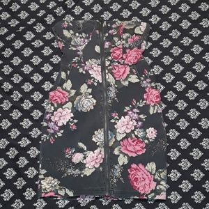 Distressed Denim Strapless Floral Dress